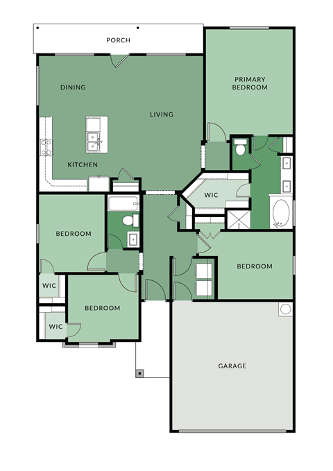 Floor plan for 4 beds, 2 baths, 1593 sqft